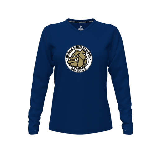 [FTLVPTNV-FYXS-LOGO1] Decker Performance T-Shirt (Female Youth XS, Navy, V Neck, Logo 1, Long Sleeve)